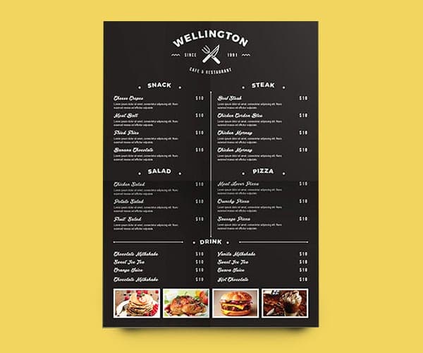 Printed menu cards and food service packaging