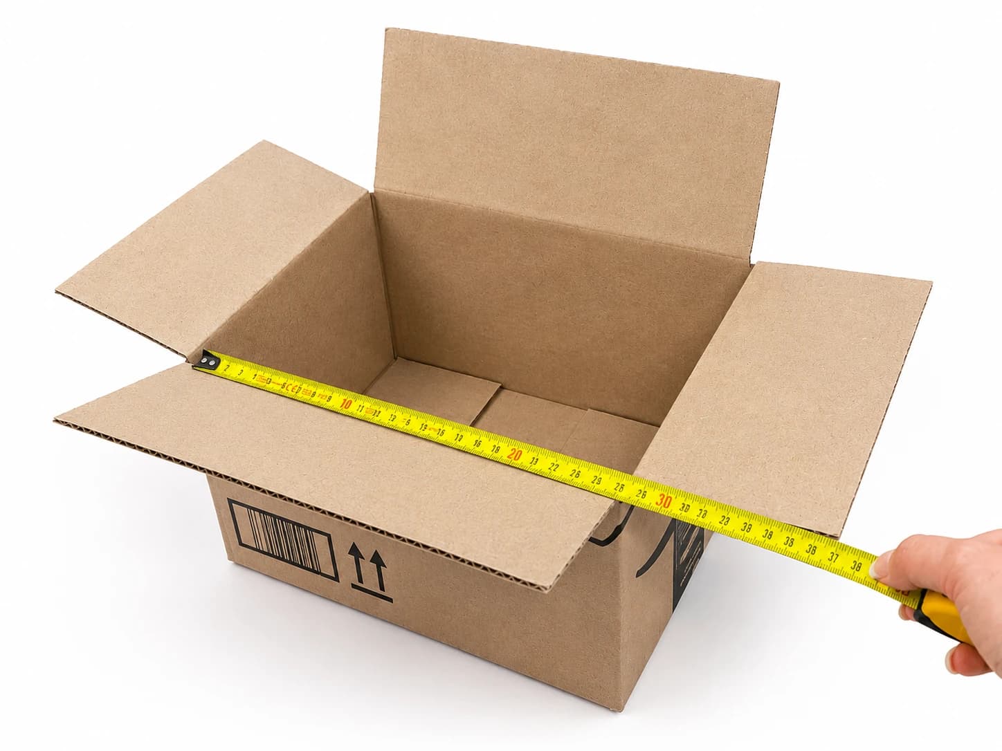 Assembled cardboard box measured from inside corner to corner